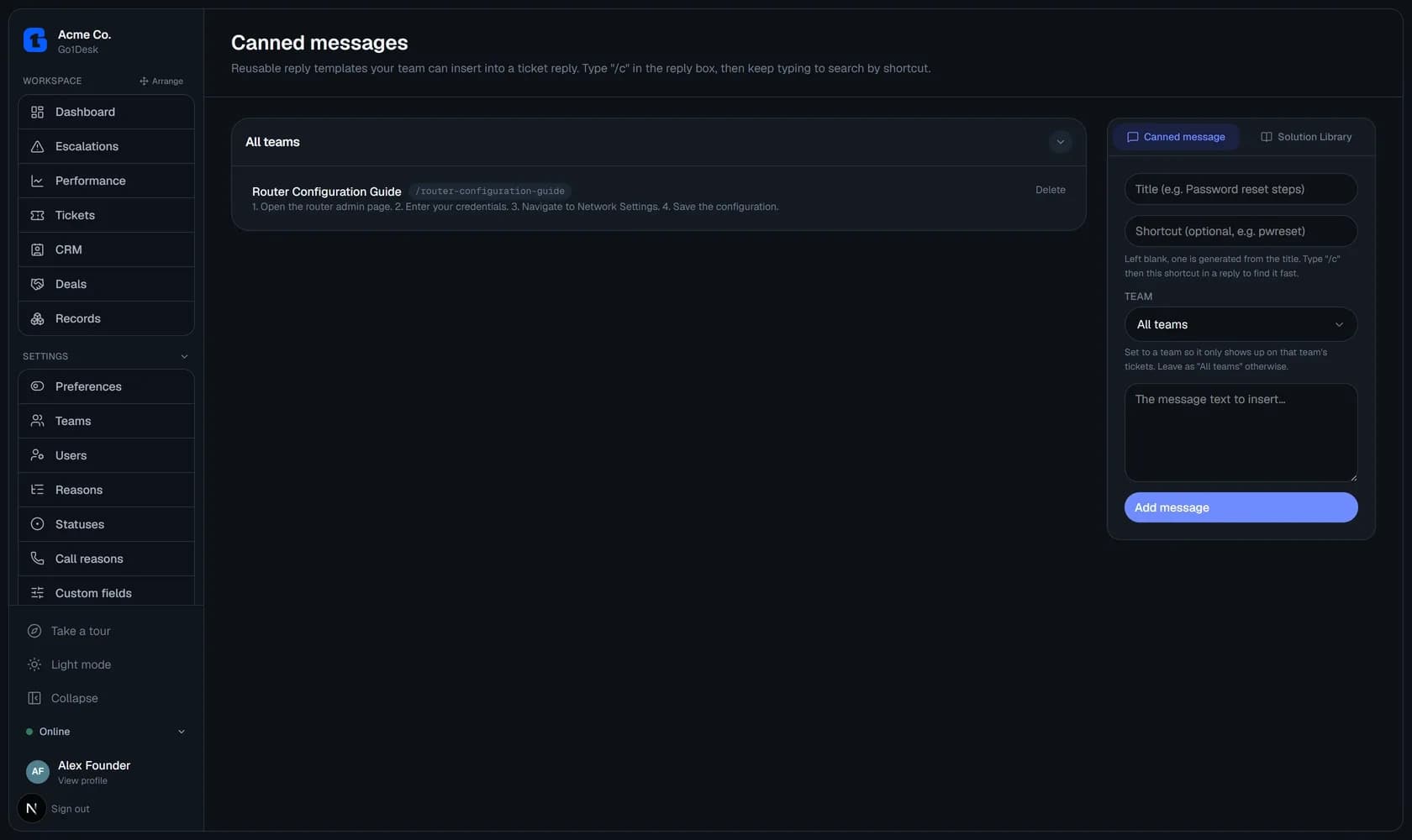 Canned messages library